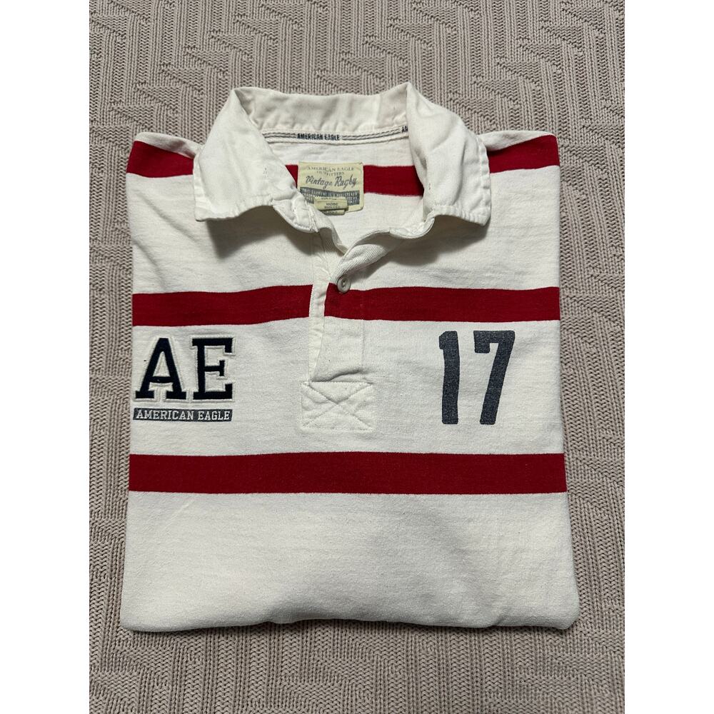 American Eagle red striped rugby shirt size S